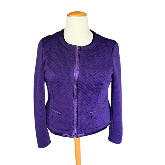 Laura Ashley Jackets & Blazers - Laura Ashley Purple Quilted Zip Front Jacket Women’s PXL Geometric Lined Pockets